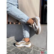 Кросівки жіночі натуральна шкіра біло/капучіно на 38р
