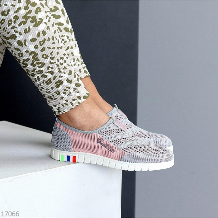 Мокасини/кросівки, жіночі текстильСірий/Пудра 36,37,38,39,40,41р