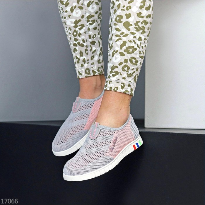 Мокасини/кросівки, жіночі текстильСірий/Пудра 36,37,38,39,40,41р