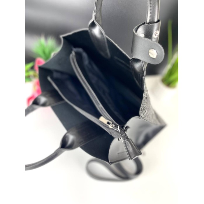 Сумка жіноча, 2-х стороння екошкіра Чорна, Чорна гладка