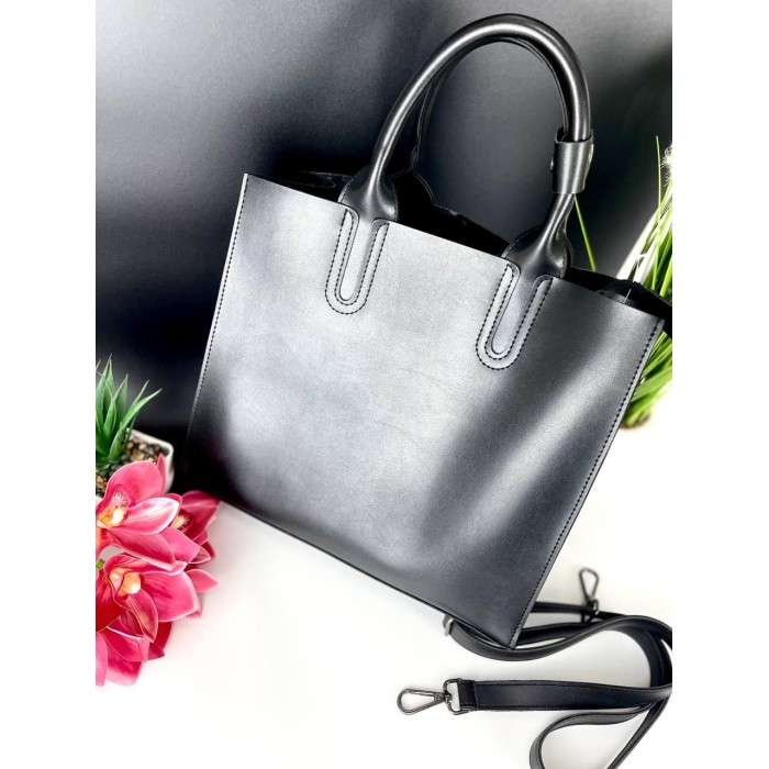 Сумка жіноча, 2-х стороння екошкіра Чорна, Чорна гладка