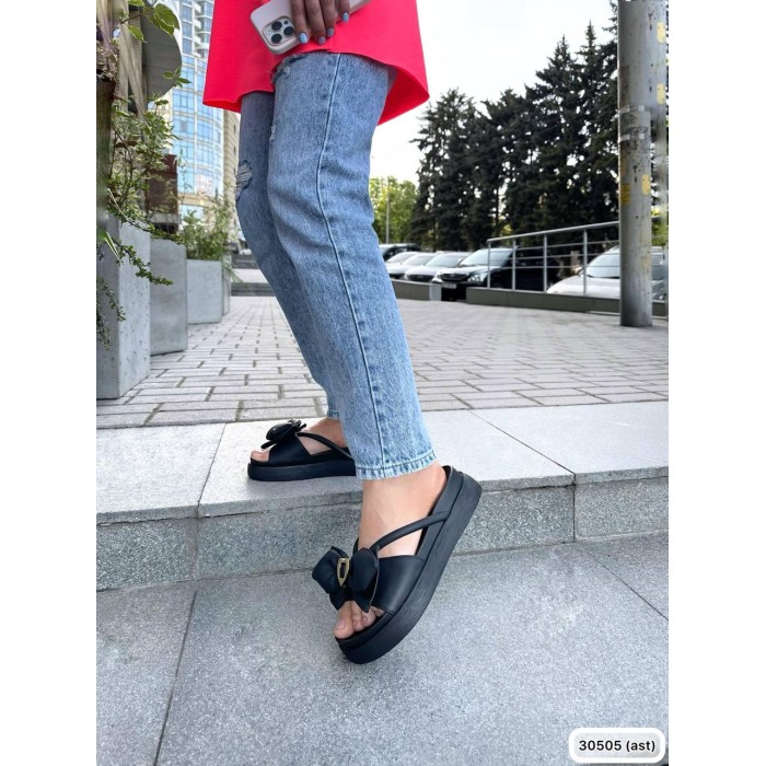 Сабо жіночі бантик екошкіра колір чорний на 37р.