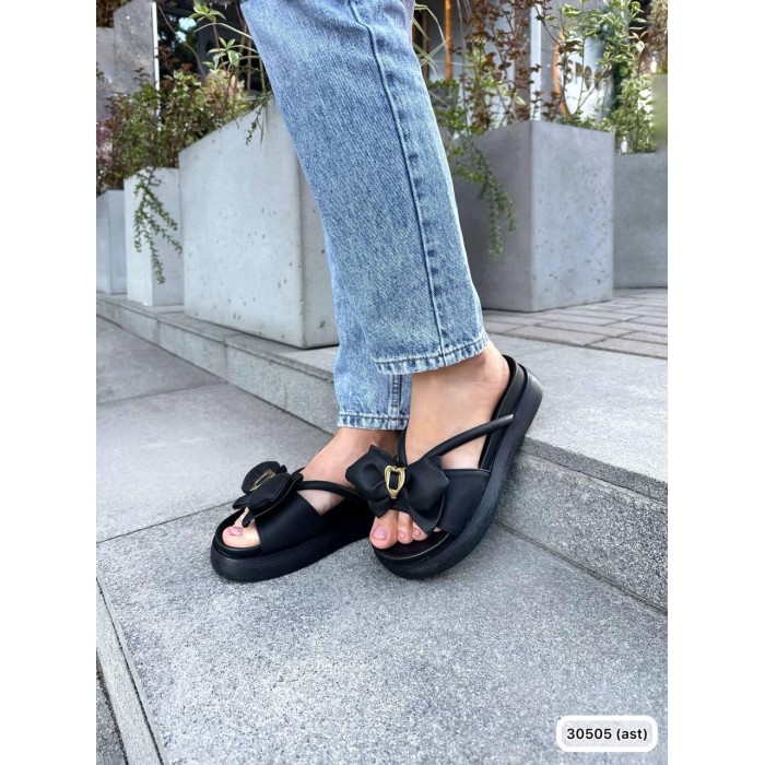 Сабо жіночі бантик екошкіра колір чорний на 37р.