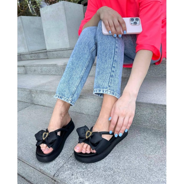 Сабо жіночі бантик екошкіра колір чорний на 37р.