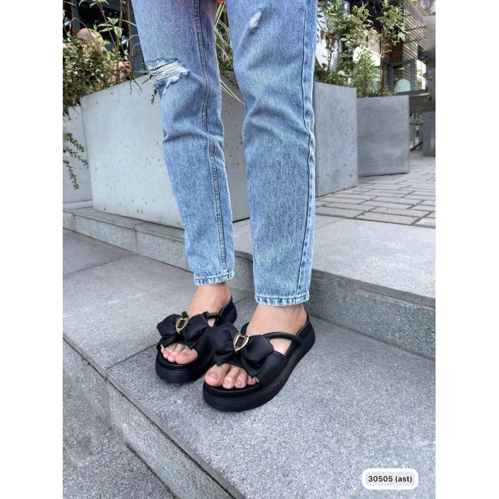 Сабо жіночі бантик екошкіра колір чорний на 37р.