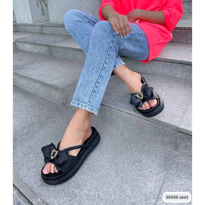 Сабо жіночі бантик екошкіра колір чорний на 37р.