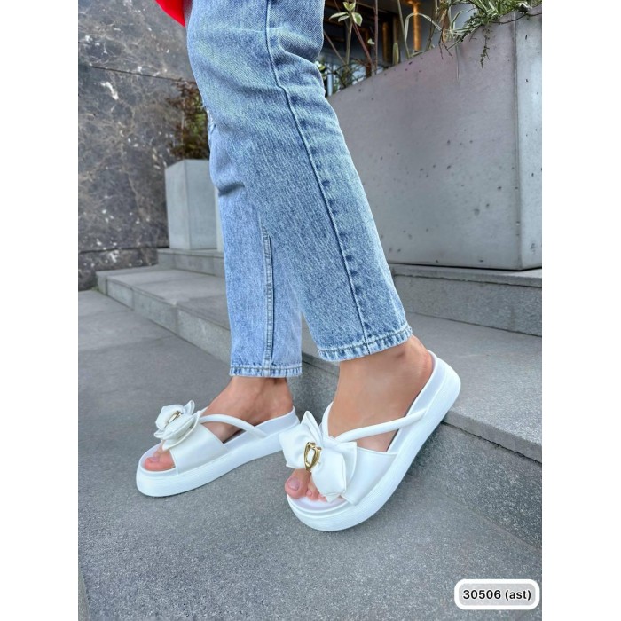 Сабо жіночі бантик, екошкіра колір білий на 36р.