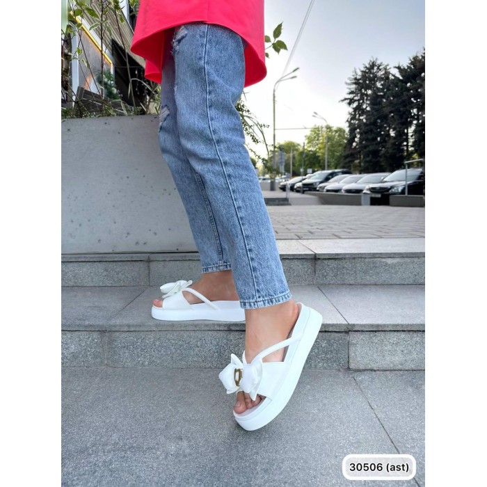 Сабо жіночі бантик, екошкіра колір білий на 36р.