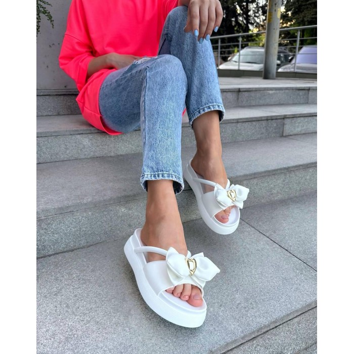 Сабо жіночі бантик, екошкіра колір білий на 36р.