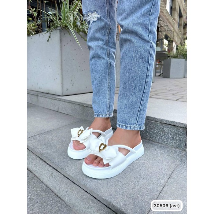 Сабо жіночі бантик, екошкіра колір білий на 36р.