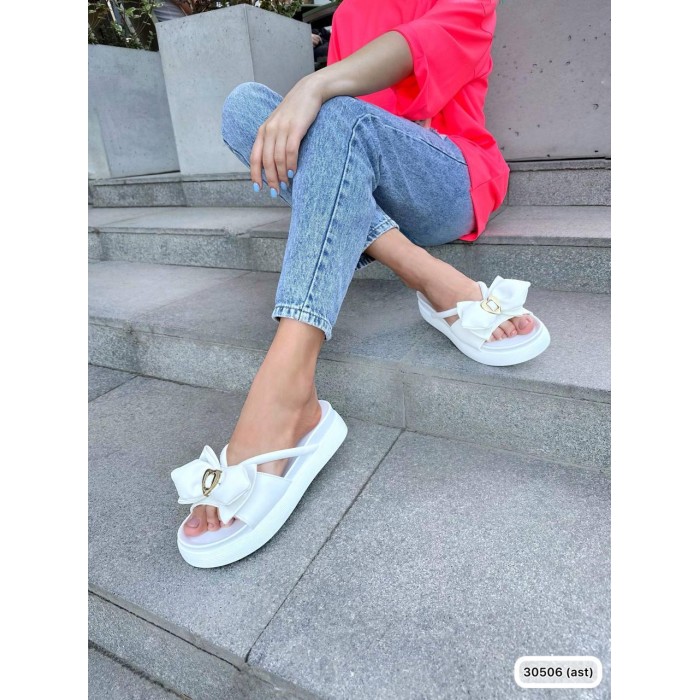 Сабо жіночі бантик, екошкіра колір білий на 36р.