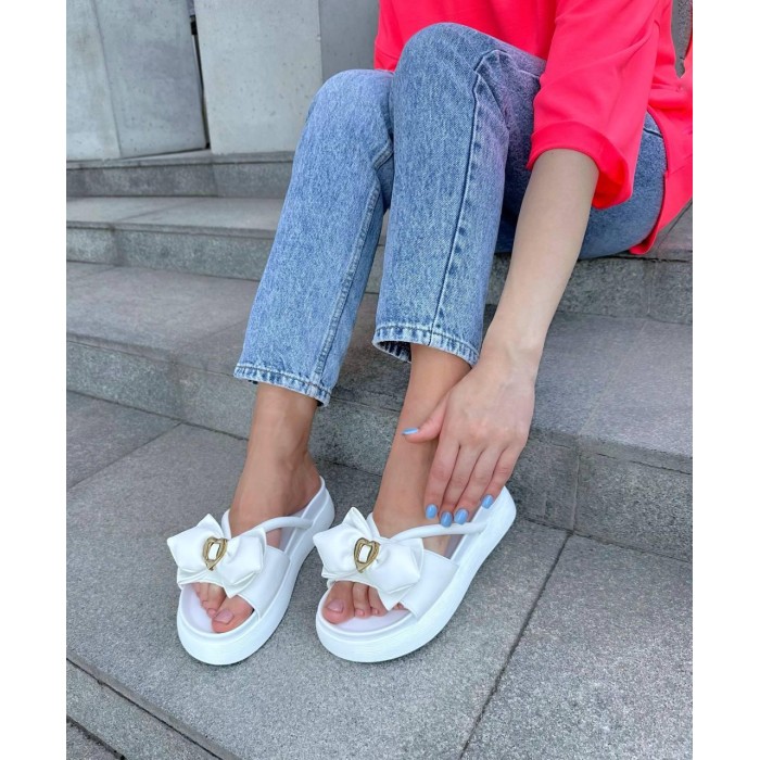 Сабо жіночі бантик, екошкіра колір білий на 36р.