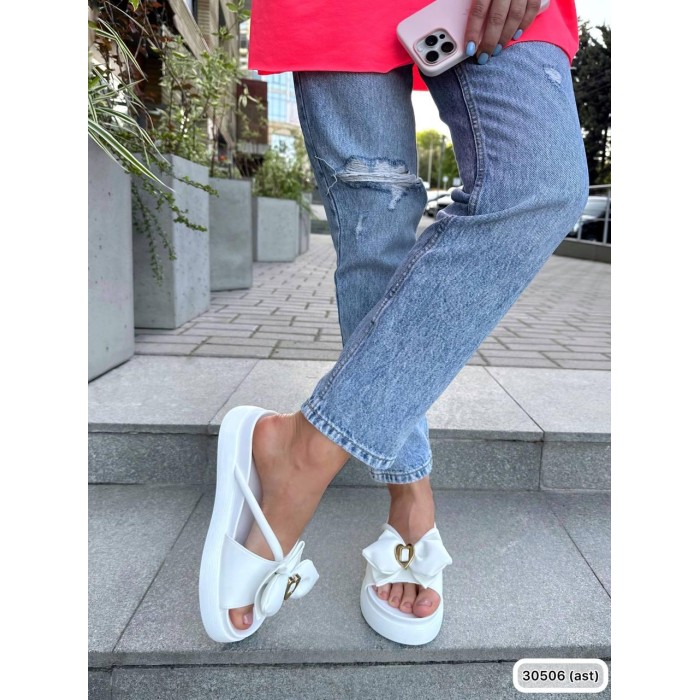 Сабо жіночі бантик, екошкіра колір білий на 36р.