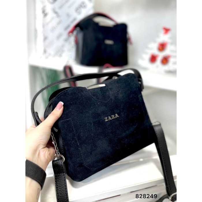 Сумка жіноча 3 відділи екошкіра/натуральна замша Чорна