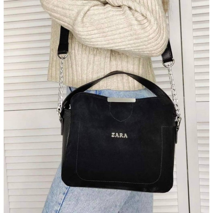 Сумка жіноча 3 відділи екошкіра/натуральна замша Чорна