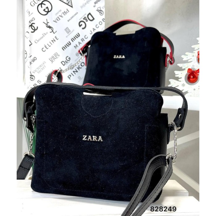 Сумка жіноча 3 відділи екошкіра/натуральна замша Чорна