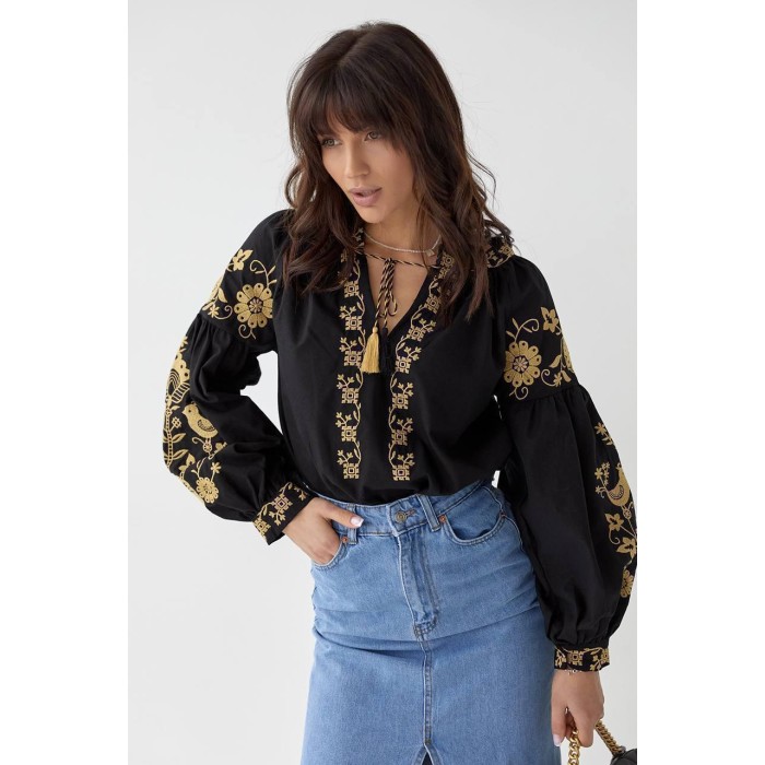 Вишиванка жіноча бавовна Туреччина чорна S M L