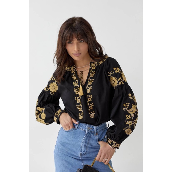 Вишиванка жіноча бавовна Туреччина чорна S M L