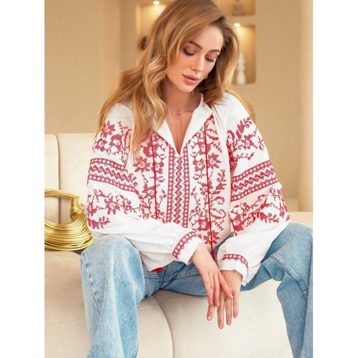 Вишиванка жіноча бавовна Туреччина біла S M L