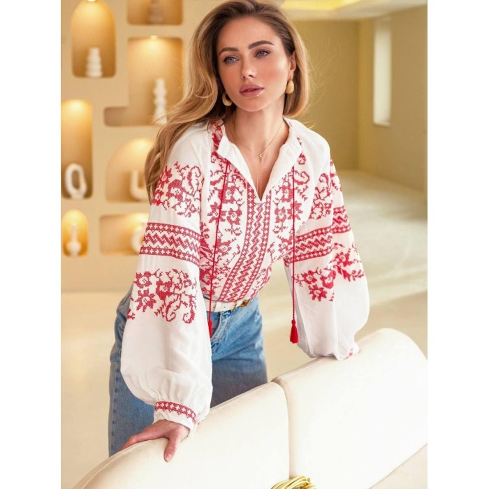 Вишиванка жіноча бавовна Туреччина біла S M L