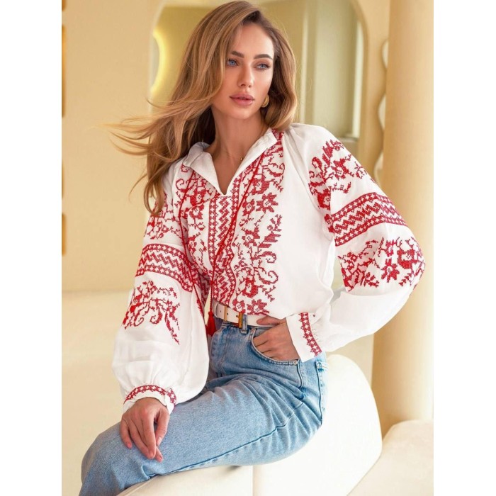 Вишиванка жіноча бавовна Туреччина біла S M L