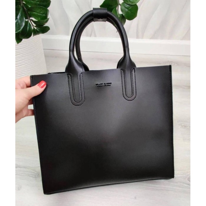 Сумка жіноча, 2-х стороння екошкіра Чорна, Чорна гладка