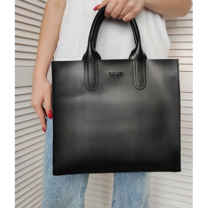 Сумка жіноча, 2-х стороння екошкіра Чорна, Чорна гладка