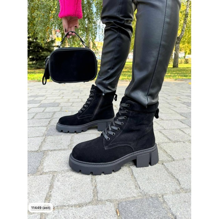 Черевики жіночі з хутром натуральна замша зима Чорні 36р