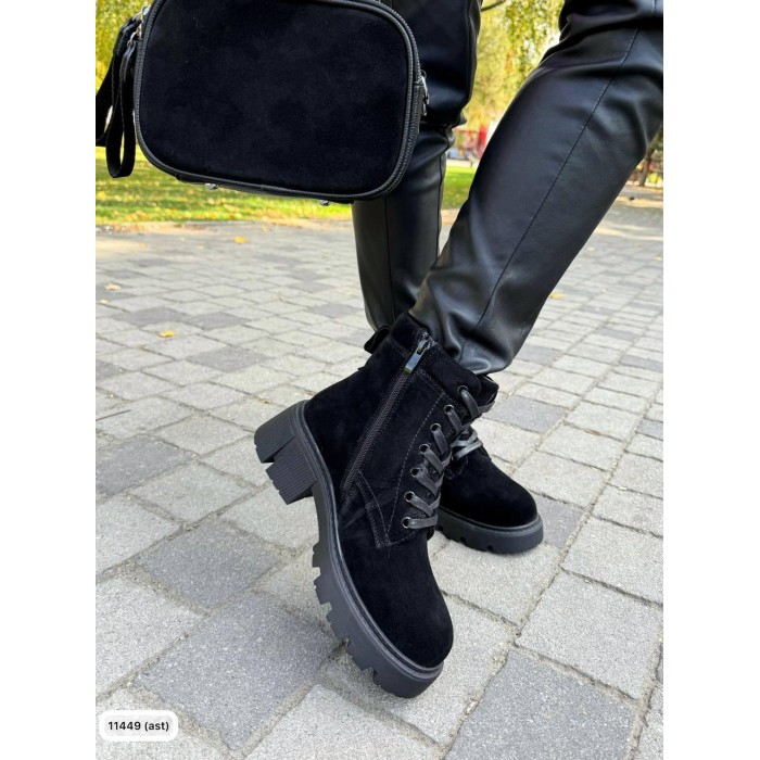 Черевики жіночі з хутром натуральна замша зима Чорні 36р