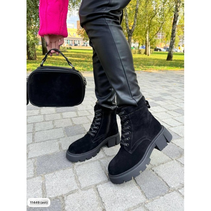 Черевики жіночі з хутром натуральна замша зима Чорні 36р