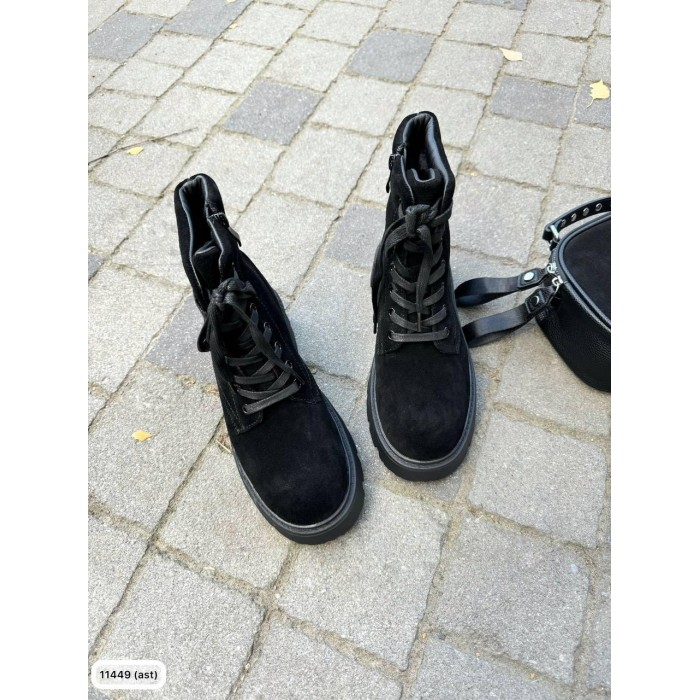 Черевики жіночі з хутром натуральна замша зима Чорні 36р