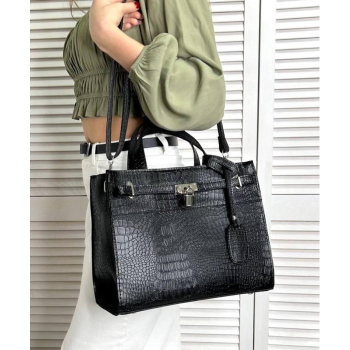 Сумка жіноча 2 відділення екошкіра Чорна,Чорна рептилія,Беж