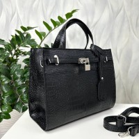 Сумка женская 2 отделения экокожа: Чёрная, Чёрная рептилия,Беж