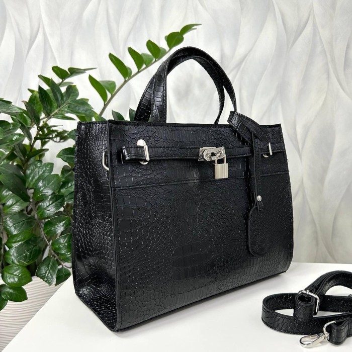 Сумка жіноча 2 відділення екошкіра Чорна,Чорна рептилія,Беж