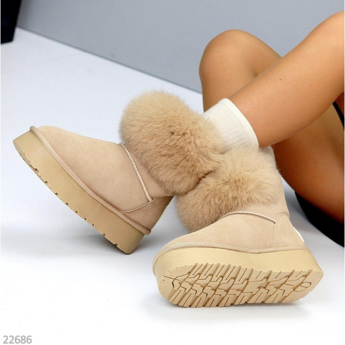 Уггі жіночі з натуральної замші колір Беж зима 36р