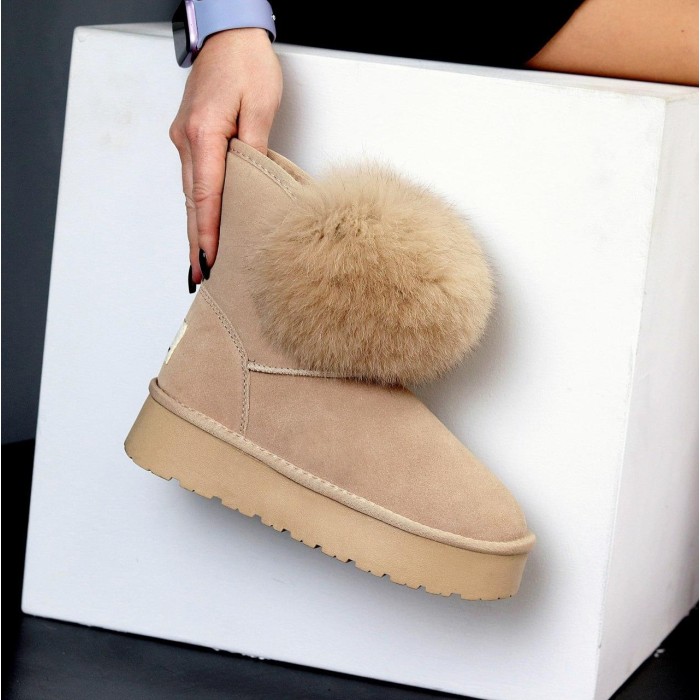 Уггі жіночі з натуральної замші колір Беж зима 36р