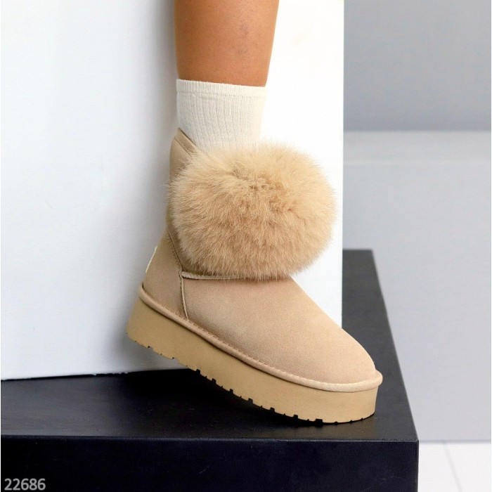 Уггі жіночі з натуральної замші колір Беж зима 36р