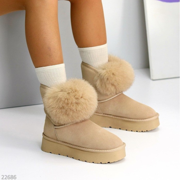 Уггі жіночі з натуральної замші колір Беж зима 36р