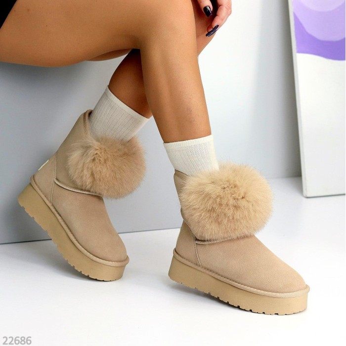 Уггі жіночі з натуральної замші колір Беж зима 36р