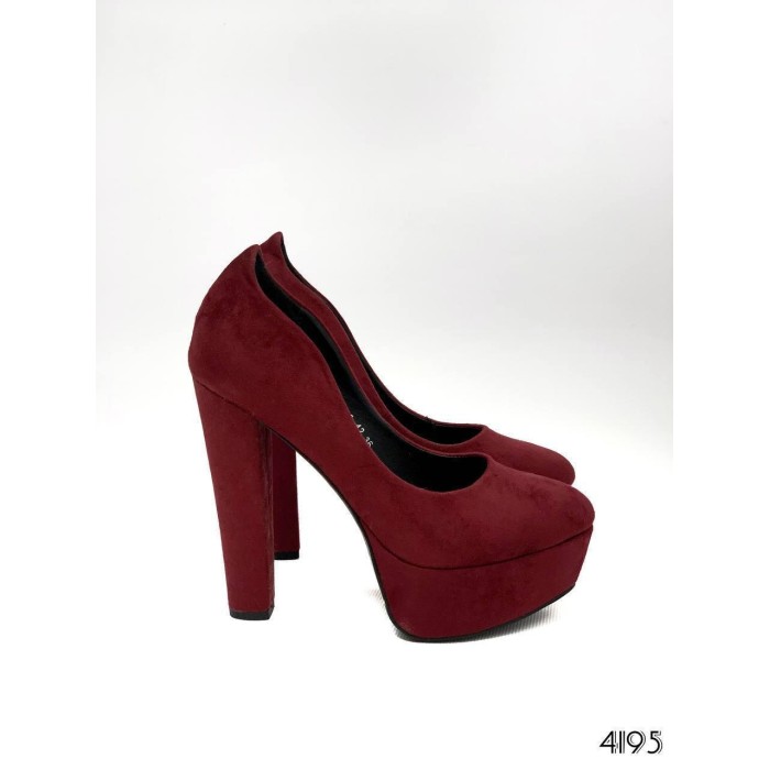 Туфлі жіночі на стійкому підборі еко-замша колір марсалу 36,37,40р