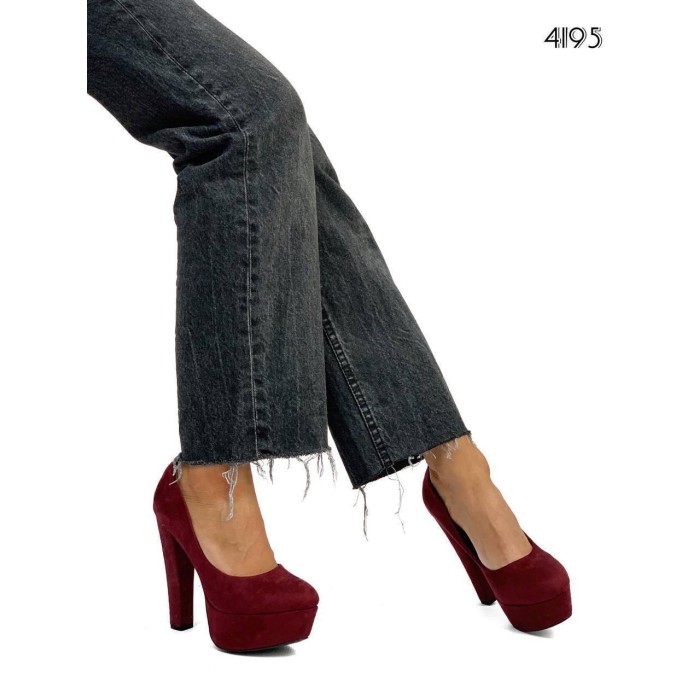 Туфлі жіночі на стійкому підборі еко-замша колір марсалу 36,37,40р