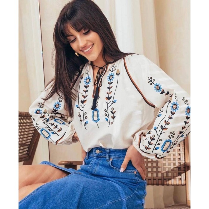 Вишиванка жіноча бавовна біла Туреччина  S M L