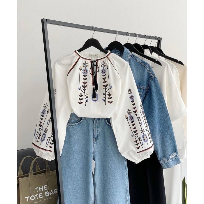 Вишиванка жіноча бавовна біла Туреччина  S M L