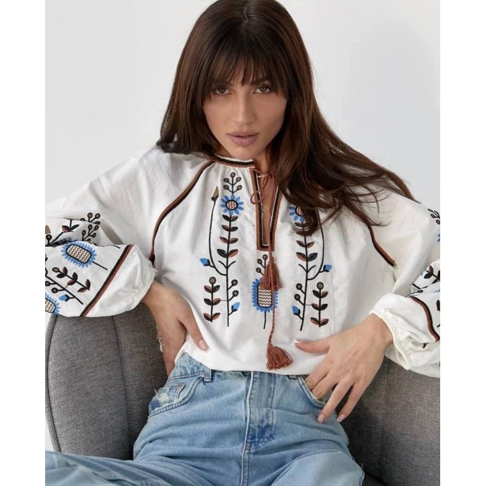 Вишиванка жіноча бавовна біла Туреччина  S M L