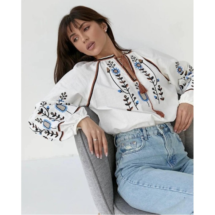 Вишиванка жіноча бавовна біла Туреччина  S M L