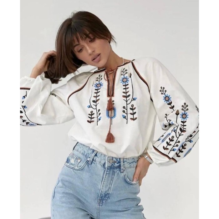 Вишиванка жіноча бавовна біла Туреччина  S M L