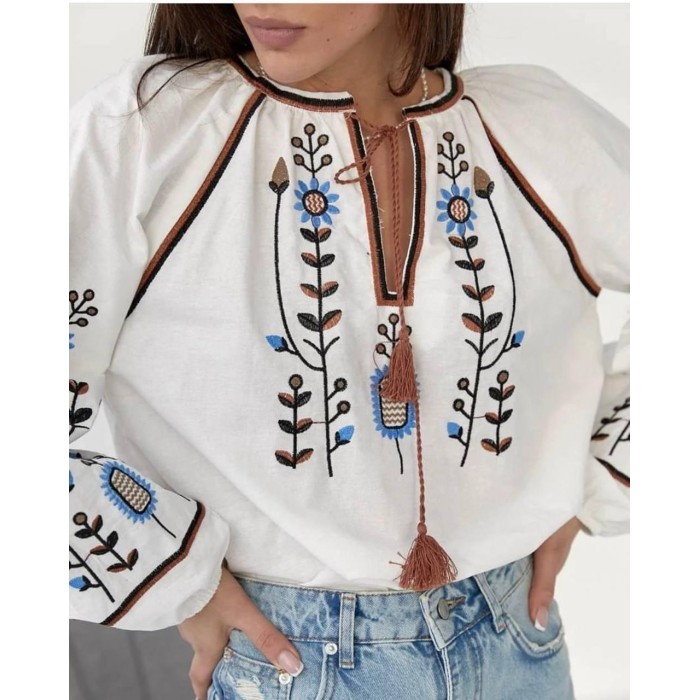 Вишиванка жіноча бавовна біла Туреччина  S M L