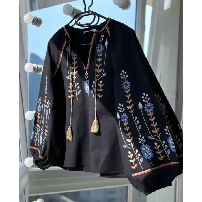 Вишиванка жіноча бавовна чорна Туреччина  S M L