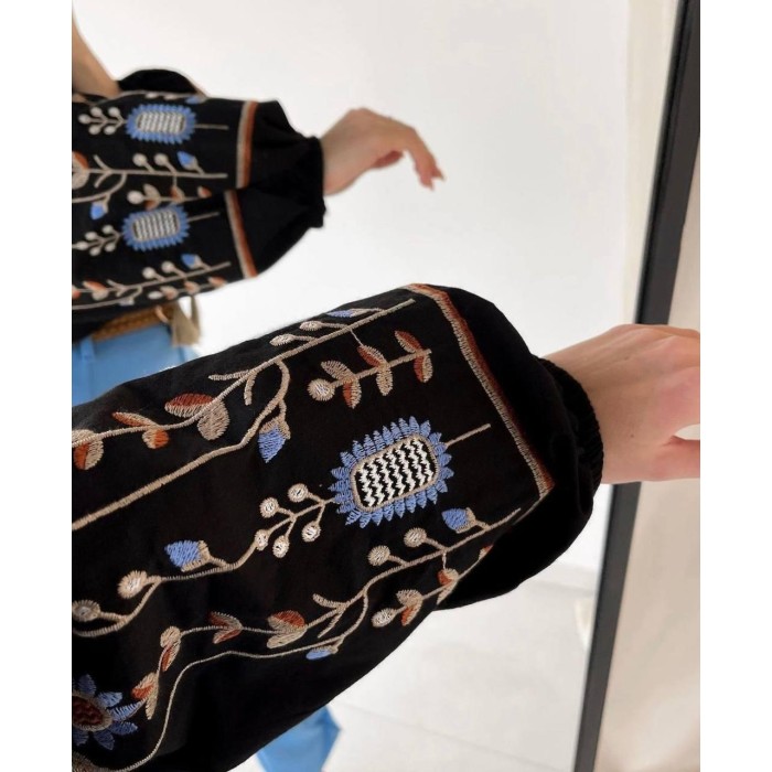 Вишиванка жіноча бавовна чорна Туреччина  S M L