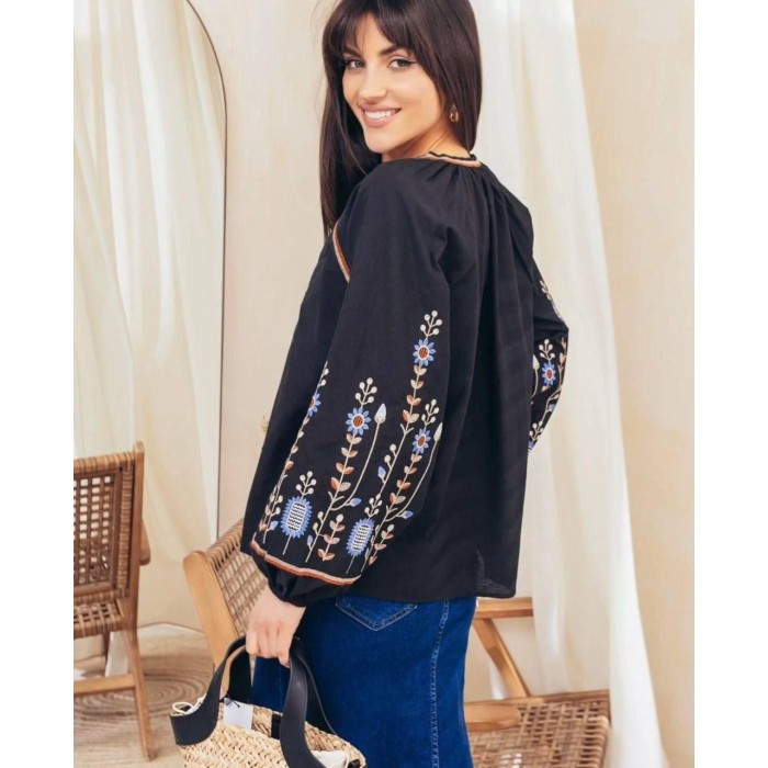 Вишиванка жіноча бавовна чорна Туреччина  S M L